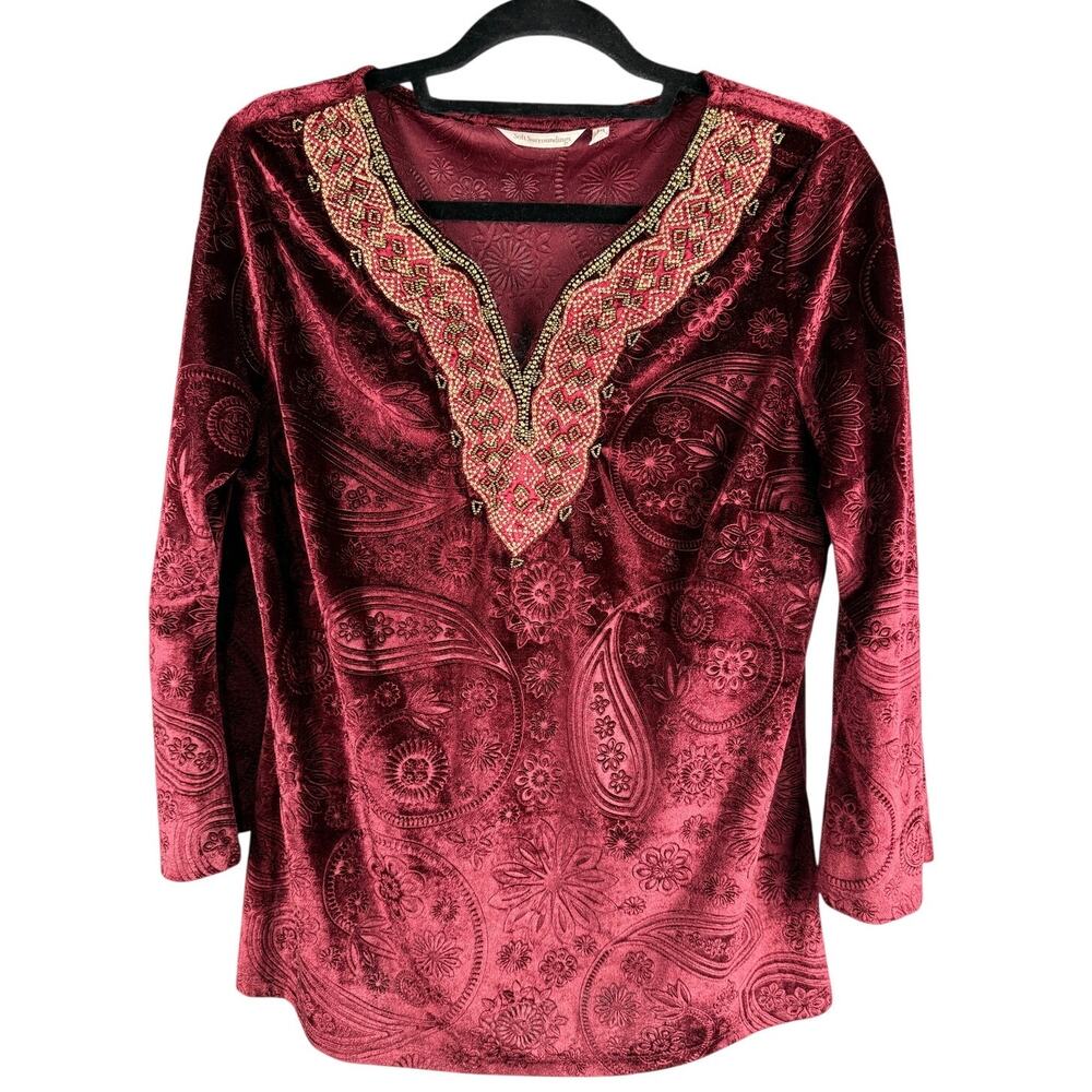 Soft Surroundings Velevet-ish Embellished V-Neck sz Med P